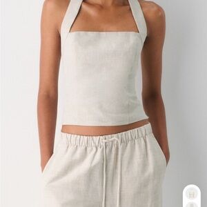 Aritzia Cream Halter Linen Tank Top